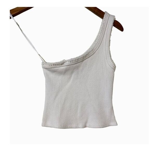 Urban Outfitters Women's White One Shoulder Ribbed Crop Tank Small - Picture 1 of 6